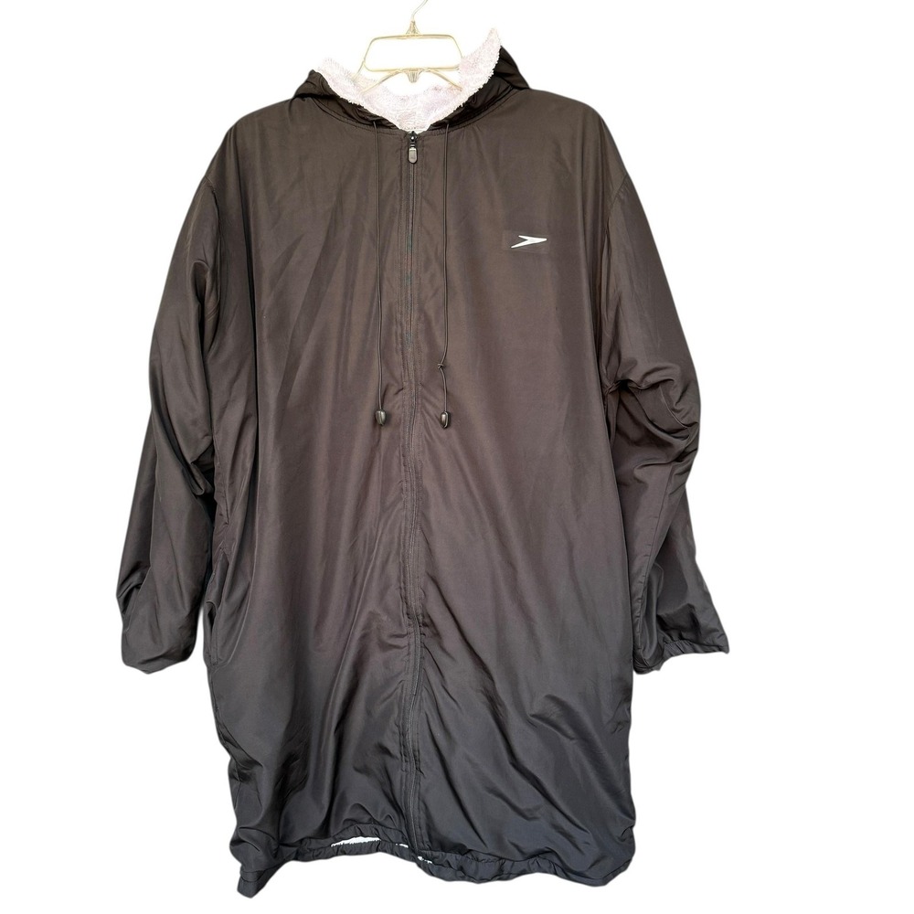 Speedo Jacket Mens Large Black Hooded Terry Lined Swim Parka Full Zip 208007